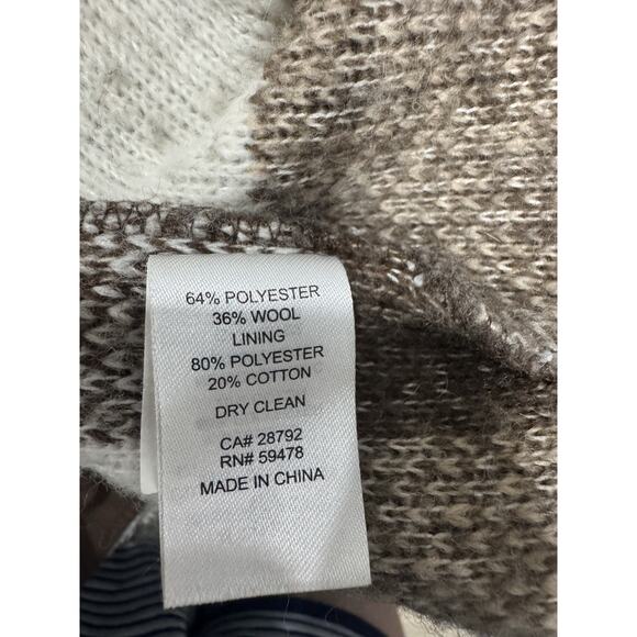 Brown Cream Plaid Wool Blend Shacket Button Down Jacket Coat - Picture 6 of 6